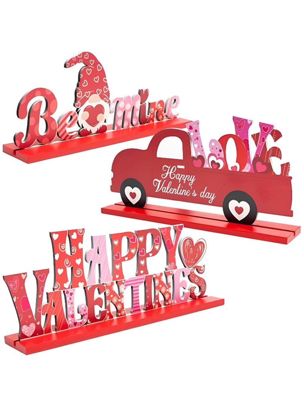 3Pcs Valentine Table Decorations, Wooden Centerpiece Signs for Dining Room